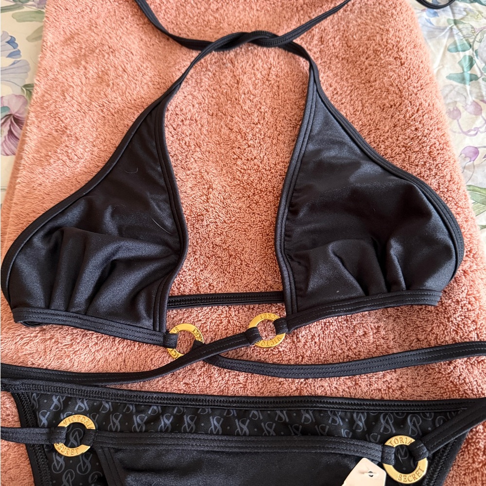 Victoria's Secret Black and Gold Bikini with Elegant Hardware